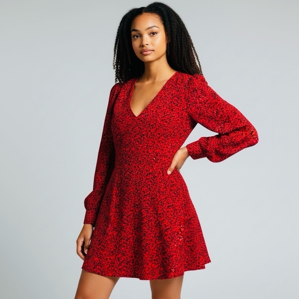 Alice + Olivia Red Animal Print Long Sleeve Dress size 6